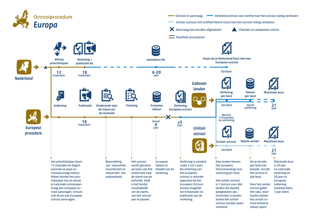 Infographic Octrooiprocedure Europa. Inhoud volgt na de afbeelding